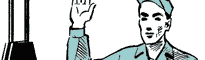 Man som signalerar stopp, illustration ur gammal arbetarskyddsinstruktion