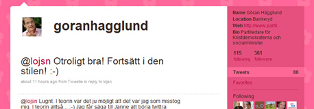 Göran Hägglunds profil på Twitter (detalj)