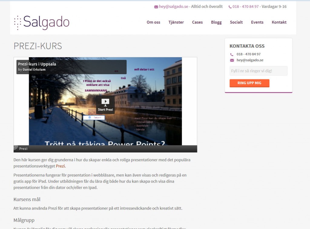 Presentation av tjänsten på Salgados egen webbplats